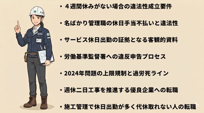 施工管理で休日出勤しても代休が取れない時の防衛策