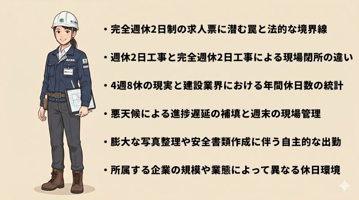 施工管理で土日祝休みは嘘ばっかりと言われる物理的要因