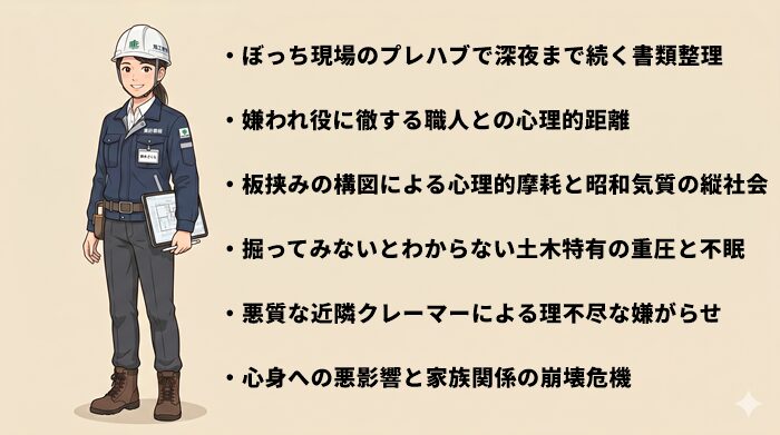 土木施工管理の現場代理人が孤独を深める原因と多重ストレス