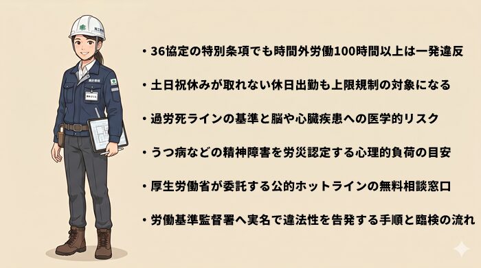 施工管理で残業100時間は違法？限界で逃げたい時の法律知識